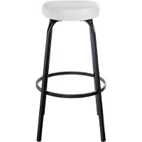 BellaFurn Tabouret de bar avec assise ronde - Tabouret haut - Structure robuste en métal noir, repose-pieds confortable | Couleur : Blanc | Matériau : Similicuir