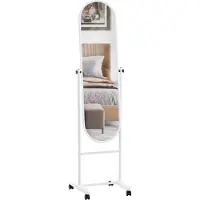 BellaFurn Miroir sur pied ovale - réflecteur libre - Design mobile avec roulettes, métal élégant | Couleur : blanc