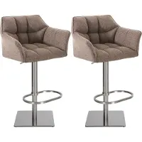BellaFurn Set de 2 tabourets de bar réglables - tabouret haut - confort d'assise supplémentaire | Couleur de base : acier inoxydable | Couleur : Terrabruin