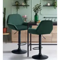 BellaFurn Tabouret de bar moderne en velours - Tabouret en velours - Hauteur d'assise élevée & pivotant à 360° | Couleur : vert foncé | Couleur de base : noir