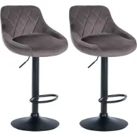 BellaFurn set de 2 tabourets de bar en velours - tabouret de bar - hauteur réglable | Couleur : gris | Couleur de base : noir