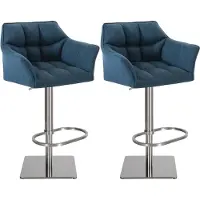 BellaFurn Set de 2 tabourets de bar réglables - tabouret haut - confort d'assise supplémentaire | Couleur de base : inox | Couleur : bleu