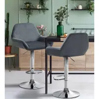 BellaFurn Set de 2 tabourets de bar - sièges en velours - réglables en hauteur, pivotant à 360 ° | Couleur : gris foncé. Matériau base : métal chromé