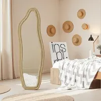 ProximaX Miroir sur pied 160x50cm - Forme incurvée irrégulière, cadre en velours jaune - Parfait pour voir tout le corps & vérifier sa tenue