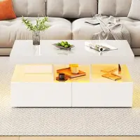 ProximaX Table basse en blanc brillant - Avec éclairage LED et 2 tiroirs - Moderne, élégant et pratique pour le salon