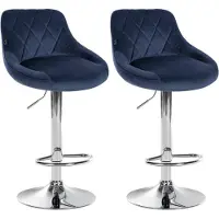 BellaFurn set de 2 tabourets de bar en velours - tabouret de bar - hauteur réglable | couleur : bleu | couleur de base : chrome