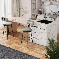 ProximaX Lot de 2 chaises de bar en similicuir gris, design moderne avec dossier ergonomique, cadre métallique robuste, confortables et faciles à nettoyer