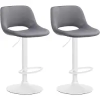 BellaFurn set de 2 tabourets de bar en velours - tabouret de bar - réglable en hauteur & pivotant à 360° | Couleur : gris foncé, base du matériau : métal blanc mat