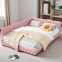 ProximaX Lit 140x200 cm en tissu doudou rose avec éclairage LED périphérique et ports USB intégrés, design moderne et cosy