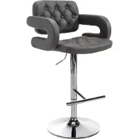 BellaFurn Tabouret de bar design en similicuir - confort réglable et stable | Couleur : gris | Couleur de base : chrome