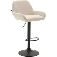 BellaFurn Tabouret de bar en tissu - Tabouret d'assise - Dossier laqué - Réglable en hauteur | Couleur : crème | Couleur de base : noir