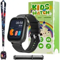 Topchances montre intelligente pour enfants 4G avec GPS et appels, montre-bracelet pour enfants garçon fille,avec appel téléphonique vidéo, messages, mode école, SOS, fonction jeux,Noir