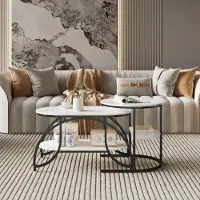 ProximaX Table basse carrée en marbre blanc avec structure en métal noir - design moderne, stable et polyvalent