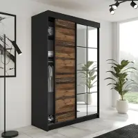 KIER FURNITURE Armoire à glissières LAMARO avec miroir, armoire chambre à coucher, 138x205x59cm