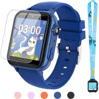 Topchances Montre intelligente pour enfants, jouet pour enfants 3-12 ans, avec 31 jeux, 8 histoires, musique, réveil, caméra, cadeau de Noël, bleu foncé