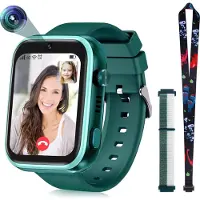Topchances Montre intelligente pour enfants avec appel vidéo SOS lecteur de musique WLAN vidéo, Noël anniversaire jouets cadeaux pour garçons filles, Vert