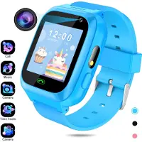 Topchances Montre Smartwatch pour enfants Téléphone pour filles et garçons avec jeux Fonction d'appel SOS Caméra Musique Podomètre Réveil Cadeau pour 4-12 ans,Bleu