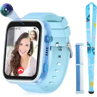 Topchances Montre intelligente pour enfants avec appel vidéo SOS lecteur de musique WLAN vidéo, Noël Anniversaire Jouet Cadeaux pour garçons filles, Bleu
