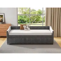 ProximaX Canapé-lit 90x200 cm en velours gris, extensible 180x200 cm avec vérins hydrauliques, poches latérales et design moderne