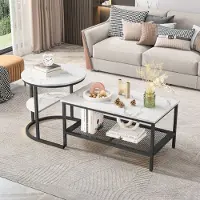 ProximaX Ensemble table basse, table rectangulaire et table demi-lune, avec pieds de table noirs, peu encombrant et pratique, salon