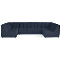 Best Mobilier Lisa Design Ellie - canapé modulable panoramique 7 places en velours texturé , Bleu marine