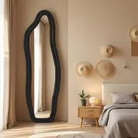 ProximaX Miroir sur pied 140×45 cm - Forme incurvée irrégulière, cadre en velours noir - Parfait pour voir tout le corps & vérifier sa tenue