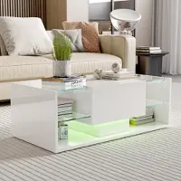 ProximaX Table basse flottante LED, Blanc, plateau en verre trempé, éclairage LED contrôlable via app et télécommande