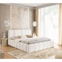 FURNISTAR Lit MIA 140x200 - Lit avec sommier à lattes, lit à bulles, lit double avec espace de rangement et sommier à lattes, chambre à coucher - Blanc