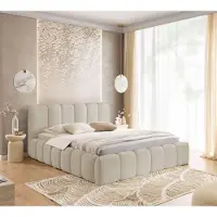 FURNISTAR Lit MIA 120x200 - Lit avec sommier, lit bulle, lit double avec espace de rangement et sommier à lattes, chambre à coucher - Beige