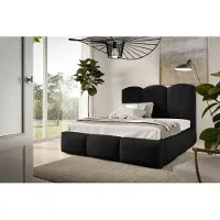 FURNISTAR Lit rembourré BAILEY 140x200 - Lit avec sommier, lit bulle, lit double avec espace de rangement et sommier à lattes, chambre à coucher - Noir