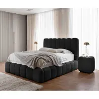 FURNISTAR Lit rembourré CHLOE 180x200 cm - avec coffre de lit, lit double avec espace de rangement et sommier à lattes, aspect boxspring, lit sans matelas, chambre à coucher - Noir