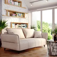 FURNISTAR Canapé ISABELL avec coffre de rangement Canapé-lit Canapé pliable avec fonction sommeil Canapé avec pieds noirs Salon Chambre d'amis (beige)