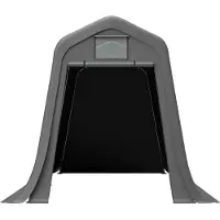 Great han Abri de jardin gris 366 x 213 x 225 cm avec toit pointu, matériau PE imperméable, fenêtre d'aération, résistant aux UV et au vent, avec ancrage au sol