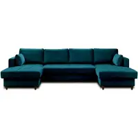 Best Mobilier Lisa Design Anna - canapé panoramique en U - 7 places - convertible avec coffre - en velours , Bleu canard