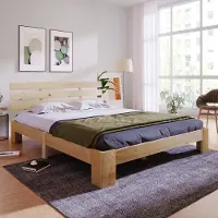 Great han Lit 140x200 en bois de pin massif, cadre de lit avec sommier à lattes, capacité de charge 150kg, espace de rangement 18cm, naturel