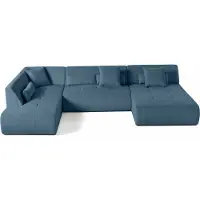 Best Mobilier Onyx - canapé panoramique d'angle gauche 7 places - en velours côtelé , Bleu