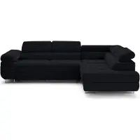 Lisa Design Zaria - canapé d'angle droit 5 places convertible avec coffre et têtières en velours côtelé grosses côtes , Noir