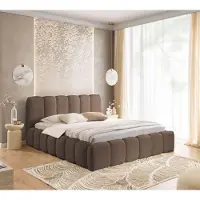 FURNISTAR Lit MIA 160x200 - Lit avec sommier, lit bulle, lit double avec espace de rangement et sommier à lattes, chambre à coucher - Marron