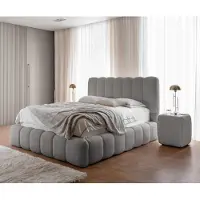 FURNISTAR Lit rembourré CHLOE 160x200 cm - avec coffre de lit, lit double avec espace de rangement et sommier à lattes, aspect boxspring, lit sans matelas, chambre à coucher - Gris