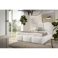 FURNISTAR Lit Tapissé BAILEY 200x200 - Lit avec Tiroir de Lit, Lit Bulle, Lit Double avec Espace de Rangement et Sommier, Chambre à coucher - Blanc