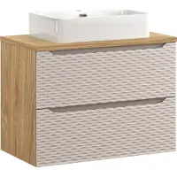 DMK Deutsches Milchkontor Armoire De Salle De Bain 80 Cm Avec Lavabo À Poser – Chêne Huilé + Beige Fraisé