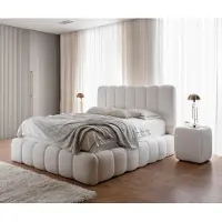 FURNISTAR Lit rembourré CHLOE 120x200 cm - avec coffre de lit, lit double avec espace de rangement et sommier à lattes, aspect boxspring, lit sans matelas, chambre à coucher - crème claire