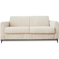 Lisa Design Owen - canapé 3 places convertible express couchage quotidien 140 cm matelas 12 cm en velours côtelé , Beige