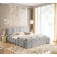 FURNISTAR Lit MIA 180x200 - Lit avec sommier, lit bulle, lit double avec rangement et sommier à lattes, chambre à coucher - Gris