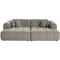 Lisa Design Ray - canapé droit 4 places avec double méridienne - assise profonde - en tissu texturé , Gris