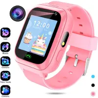 Topchances Montre Smartwatch pour enfants Téléphone pour filles et garçons avec jeux Fonction d'appel SOS Caméra Musique Podomètre Réveil Cadeau pour 4-12 ans,Rose