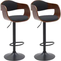 BellaFurn ensemble de 2 tabourets de bar - hauteur de la coque en bois - pivotant et réglable à 360° | Couleur : noyer/noir | Matériau : poussière
