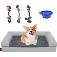 Topchances Lit pour chiens grands/moyens/petits - Lavable animal de compagnie chien chat lits canapé tapis avec housse amovible, gris clair, taille L