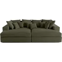 Lisa Design Collins - canapé droit 4 places avec double méridienne - assise profonde - velours côtelé grosses côtes , Vert