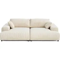 Lisa Design Garance - canapé droit 4 places double méridienne - assise profonde - en velours côtelé , Beige